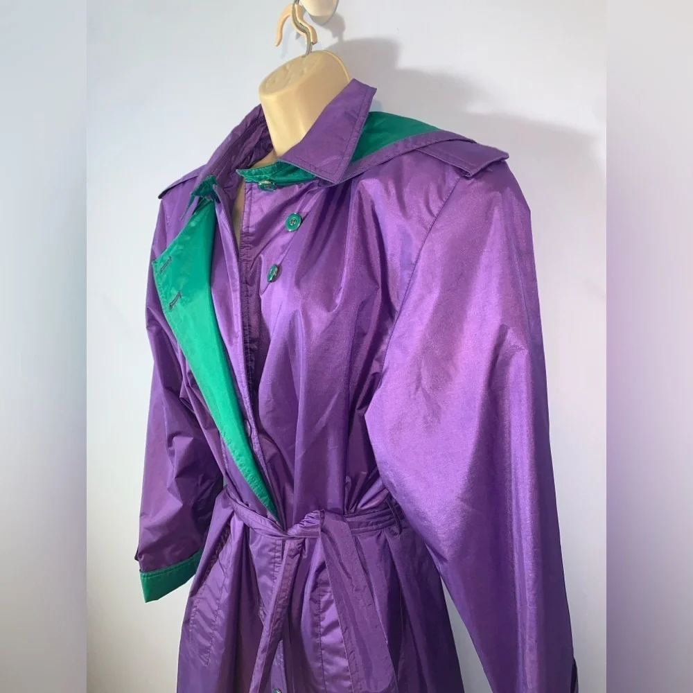 J. Gallery Purple and Teal long double breasted trench coat vintage 80’s size 12